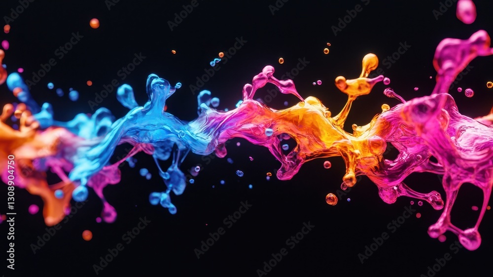 Obraz premium A vibrant splash of blue, pink, and orange paint against a dark background, creating a dynamic and artistic visual effect.