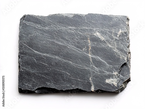 Rough granite slab with dark grey color and slight marble veins isolated on white background. photo