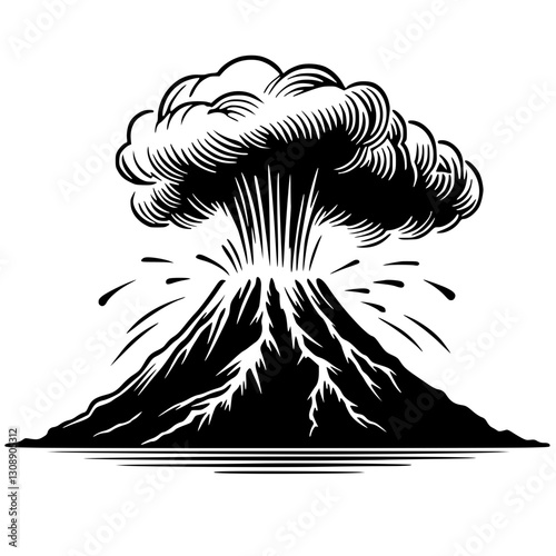Silhouette sketch of a mountain eruption