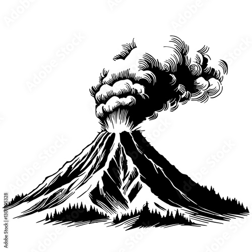 Silhouette sketch of an erupting volcano