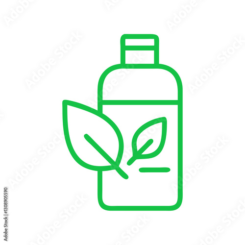 A vector illustration of a bottle with leaves, symbolizing eco-friendly packaging and promoting the use of sustainable materials in products and everyday life.