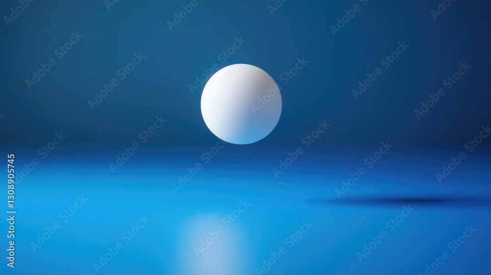 A single white sphere is levitating above a reflective surface A single white sphere is levitating above a reflective surface