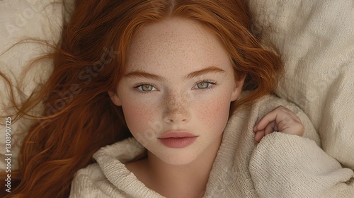 Redhead Girl Relaxing on Bed.