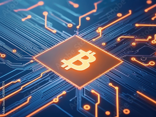 Bitcoin imprinted on a circuit board signifying privacy-focused solutions in cryptocurrency and digital finance