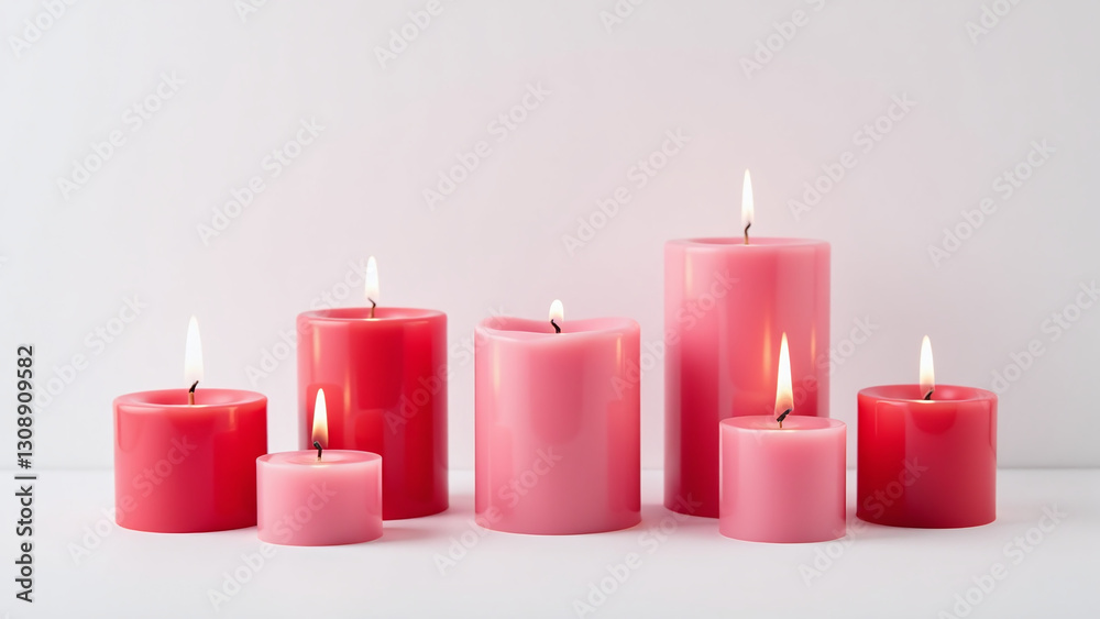 pink red pillar candles flames white background various pink red pillar candles flames white background various