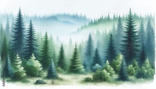 ilustración estilo acuarela. bosque