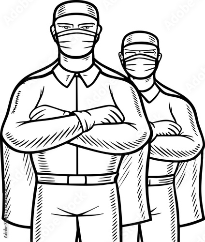 Two masked superheroes stand confidently, arms crossed, exuding strength and determination in a comic style illustration.