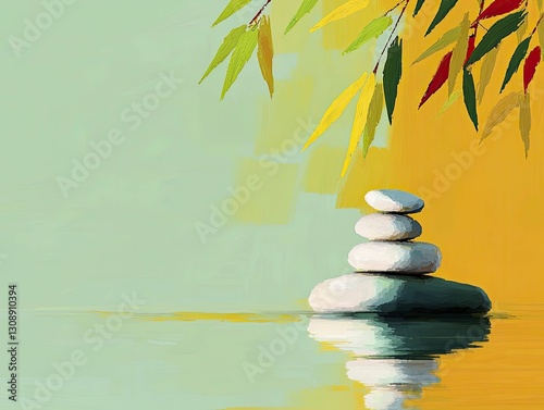 A visual representation of mental health therapy concepts, featuring calming elements like water and stones in a serene layout. photo