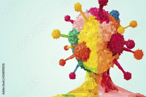 Colorful cells form an abstract shape, illustrating varied immune responses and their significance for human health.