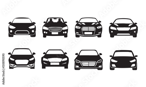 Car icon set. Automobile From Various Sides, Monochrome symbol