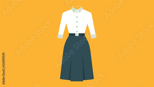 A minimalist yet stylish ensemble featuring a crisp white buttonup and a tailored midi skirt both thrifted.. Vector illustration