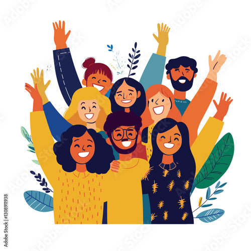 flat illustration, A great company to welcome new colleagues together, smile, happy

