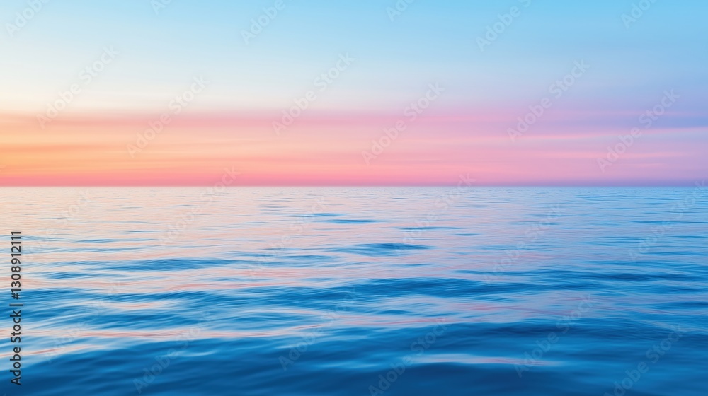 Obraz premium Serene ocean horizon at sunset with soft pastel sky and calm waves. Tranquility and relaxation