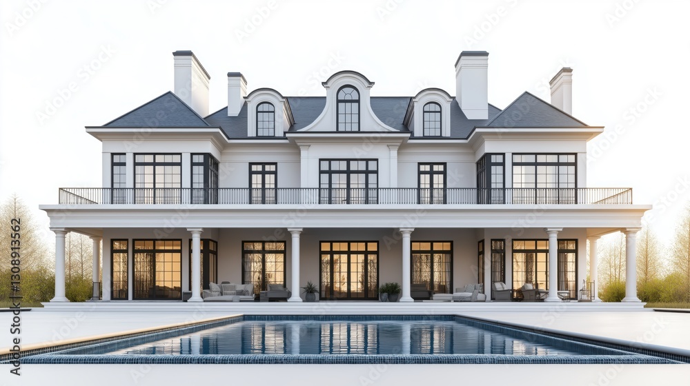 Fototapeta premium Mansion with pool isolated on white background.