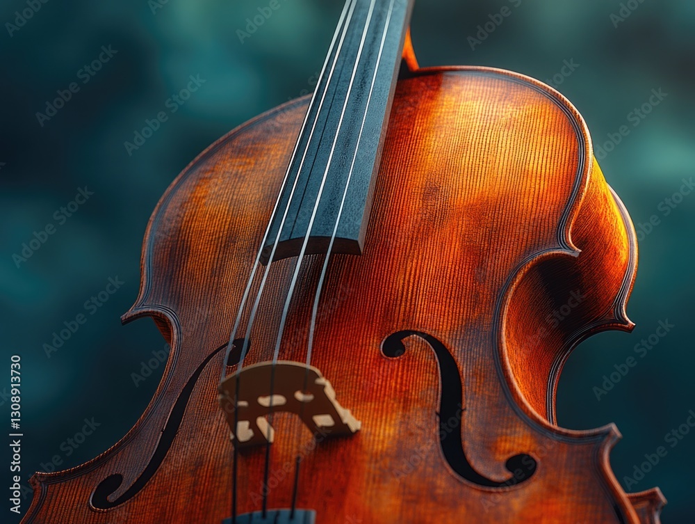 A detailed view of a violin placed on a table, suitable for music-related or educational uses A detailed view of a violin placed on a table, suitable for music-related or educational uses