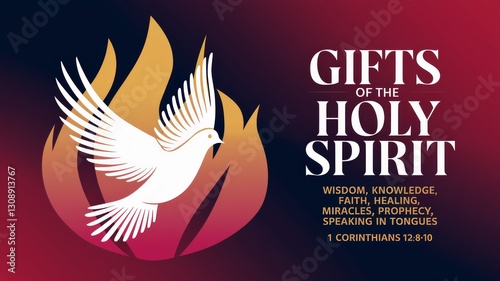 Gifts of the Holy Spirit: Radiant Dove and Flames Illustration Generative AI