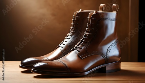 Elegant Brown Leather Boots on Wooden Surface for Fashion and Style