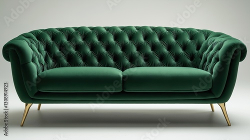Luxurious emerald green velvet Chesterfield sofa with gold legs