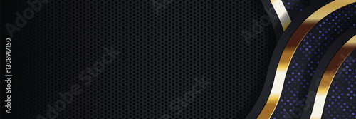 Wallpaper Mural Abstract gold, black, blue wave design on perforated background, website banner Torontodigital.ca