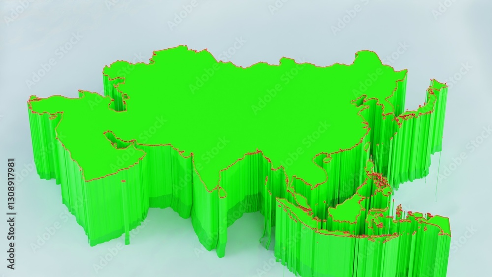 Fototapeta premium Explore this 3D Asia continent map, designed with precision and detail. Perfect for geography projects, educational materials, business presentations, travel visuals, global trade, and cartography-bas