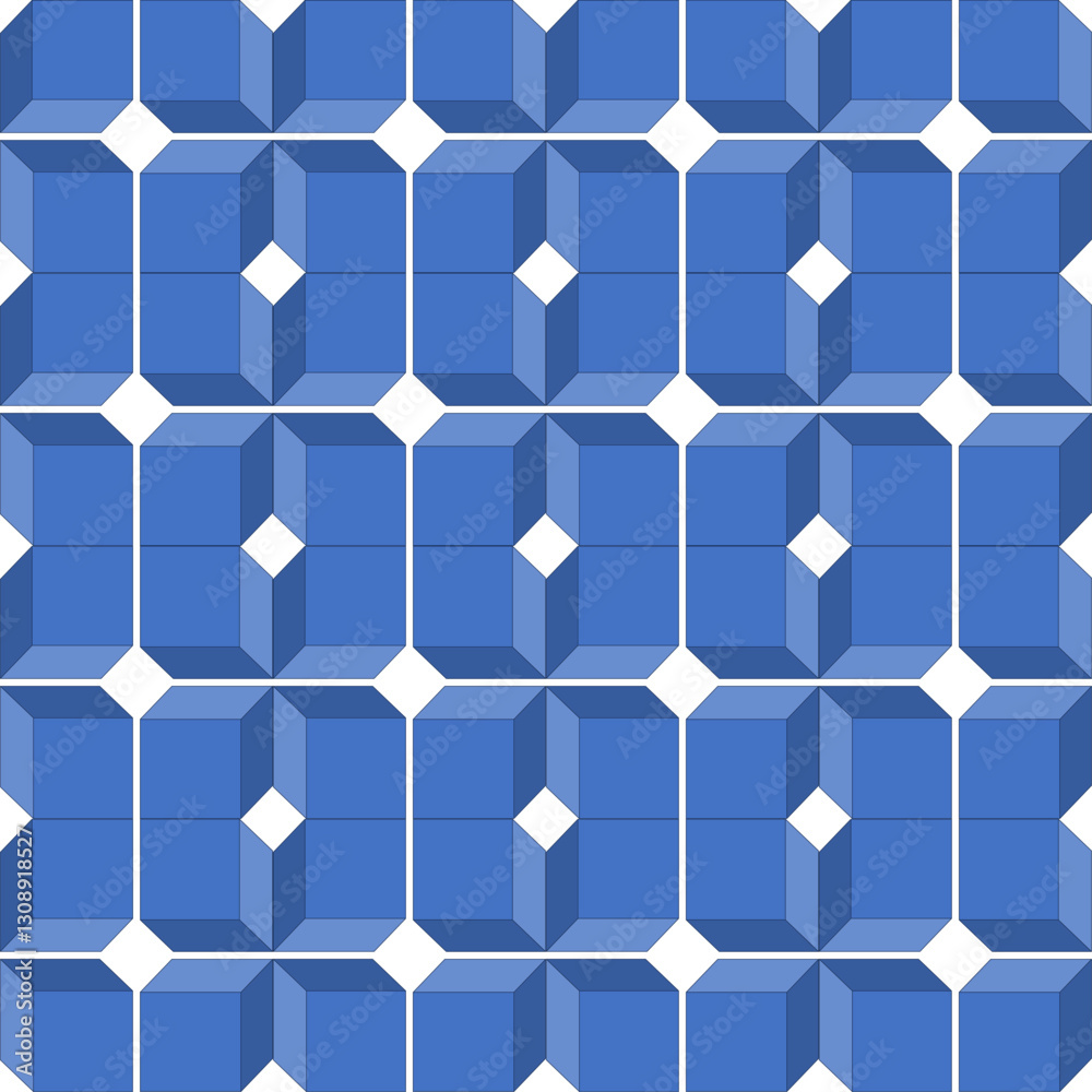 Blue tone cube 3D seamless repeat pattern, replete image design for fabric printing or wallpaper, blue abstract wall, checkerboard boxes Blue tone cube 3D seamless repeat pattern, replete image design for fabric printing or wallpaper, blue abstract wall, checkerboard boxes