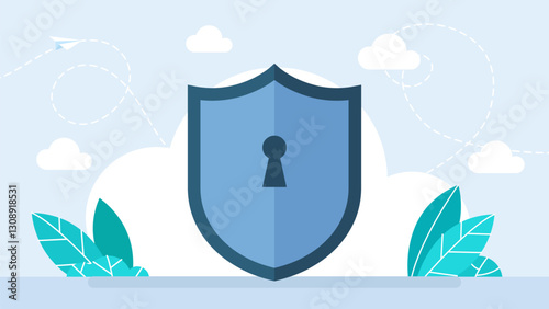 Cybersecurity, data protection icon with shield and keyhole. Protection, safety, password security. Internet privacy cyber protection or antivirus. Information network protection. Vector illustration