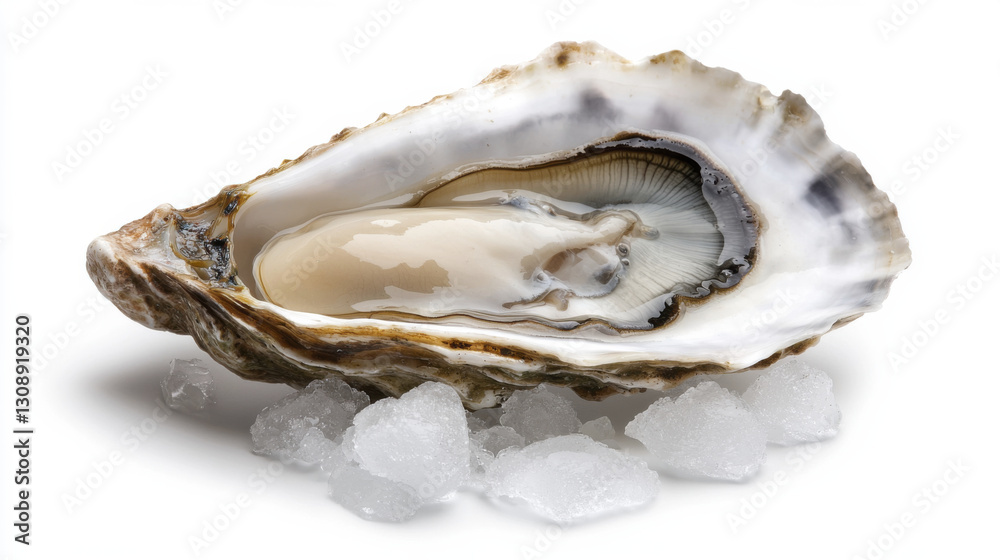 Naklejka premium Fresh oyster on ice, showcasing its natural beauty and texture