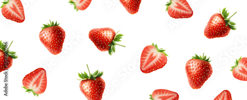 realistic vector illustration. Fresh whole strawberries falling.