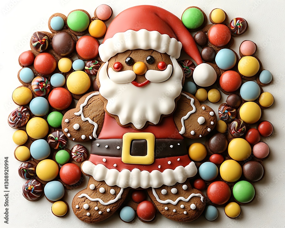 Obraz premium Festive Santa Gingerbread Cookie Amidst Candies