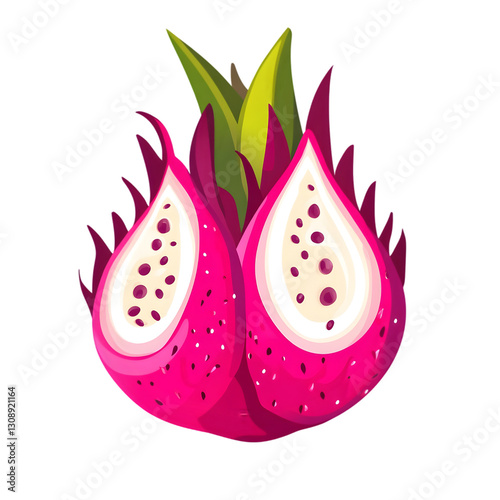 Dragon Fruit Isolated on a White Background: A Modern, Abstract Display of Vibrant Pink Skin and Bold, Refreshing Interior