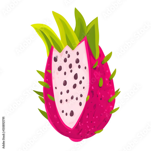 Dragon Fruit Isolated on a White Background: A Modern, Abstract Display of Vibrant Pink Skin and Bold, Refreshing Interior