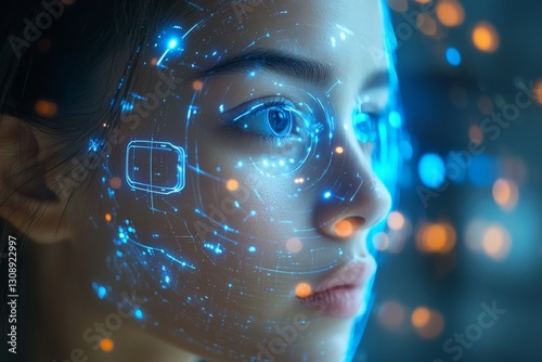 Wallpaper Mural Innovative technology displays digital interface on young woman's face during interactive experience Torontodigital.ca