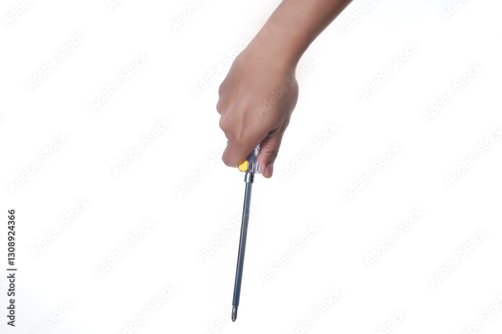 hand holding screwdriver on an isolated with background hand holding screwdriver on an isolated with background
