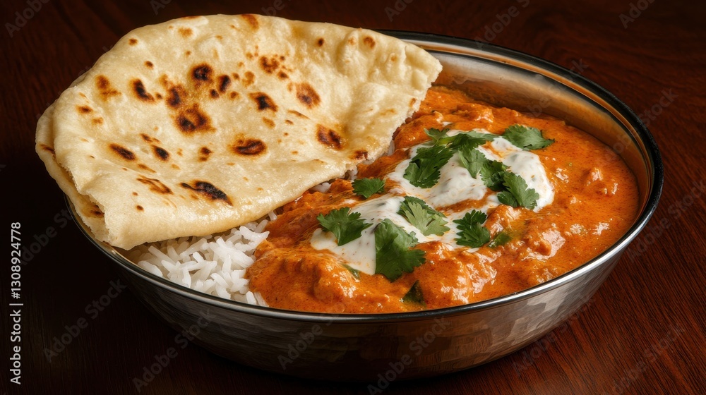 A bowl of food with rice and a flatbread on top A bowl of food with rice and a flatbread on top