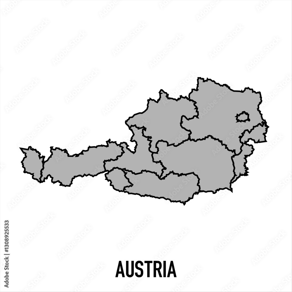 Fototapeta premium Austria map in grey style isolated on white background. Vector illustration