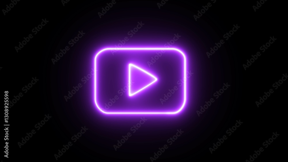 Neon play button on black background. Press to play. Start button sign. Neon audio and video player stop start button icon. Neon play button on black background. Press to play. Start button sign. Neon audio and video player stop start button icon.
