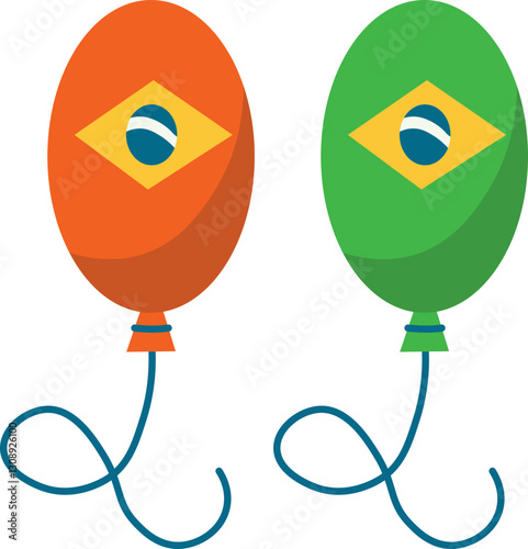 Brazilian carnival icons flat style. Brazil country travel tourism. of design elements, culture symbols with toucan, parrot,illustration
