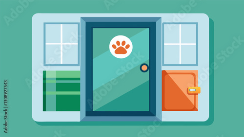 This advanced pet door offers customizable access settings giving you the ability to restrict entry during certain hours.. Vector illustration
