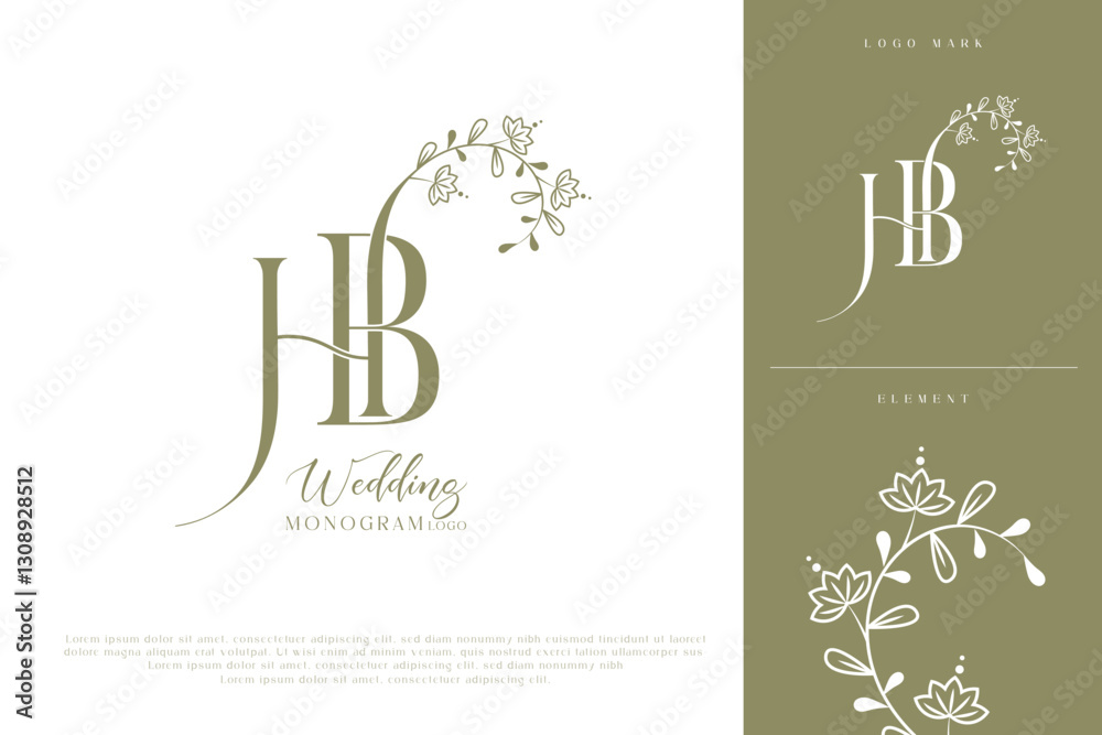HB, BH, Wedding Logo Monogram, Stylish Wedding Couple Logo HB, BH, Wedding Logo Monogram, Stylish Wedding Couple Logo