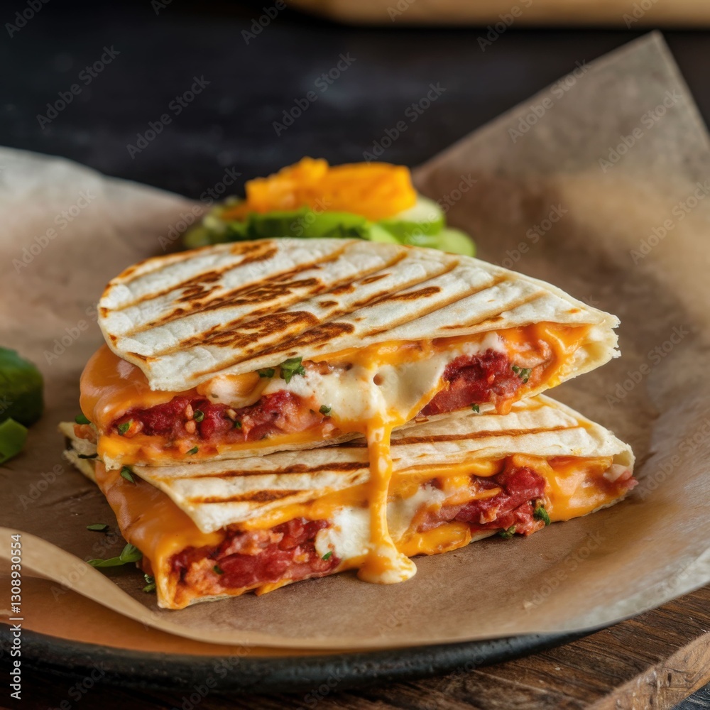 Melted Cheese Quesadilla with Grilled Marks and Salsa Melted Cheese Quesadilla with Grilled Marks and Salsa