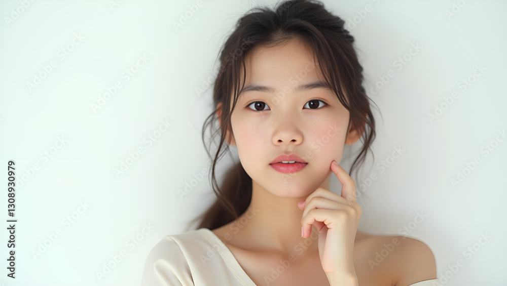 High-Resolution Commercial Stock Photo of a Thoughtful Young Woman with Soft Expression. High-Resolution Commercial Stock Photo of a Thoughtful Young Woman with Soft Expression.