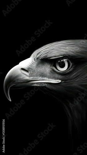 Intricate Portrait of a Focused Eagle Head Side Profile Close Up with Detailed Plumage and Sharp Beak