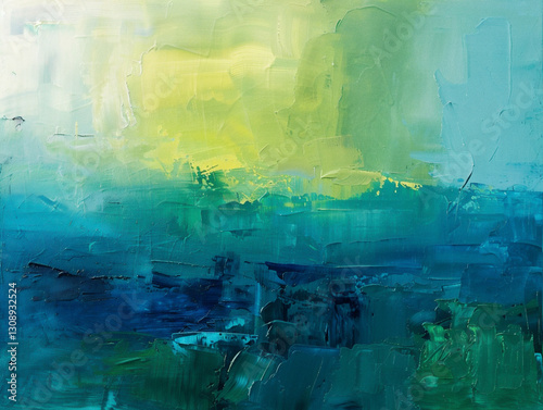 Textured Abstract Ocean Painting in Blue and Green Generative AI  