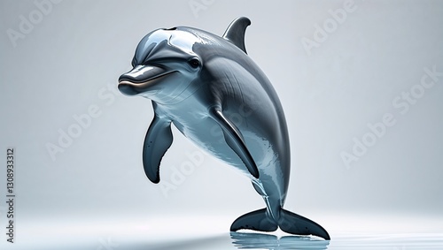 Dolphin jumping out of water with white background