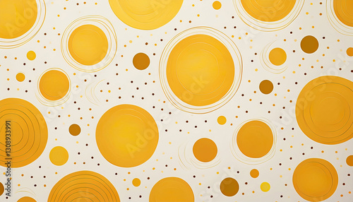 Yellow colored polkadot pattern background with dots in abstract shapes and sizes as stylish wallpaper design or wrapping paper
