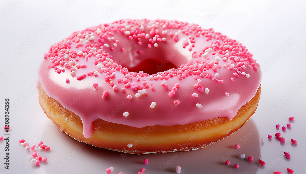 Delicious pink donuts with sprinkles on a white background studio wallpaper Delicious pink donuts with sprinkles on a white background studio wallpaper