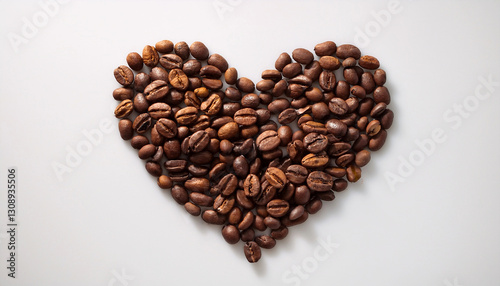 Delicious coffee beans in the shape of a heart isolated on a white studio background wallpaper