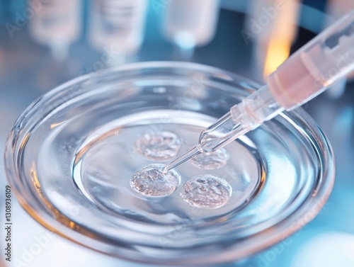 Close-up of a laboratory process showing intra-cytoplasmic sperm injection for IVF procedure