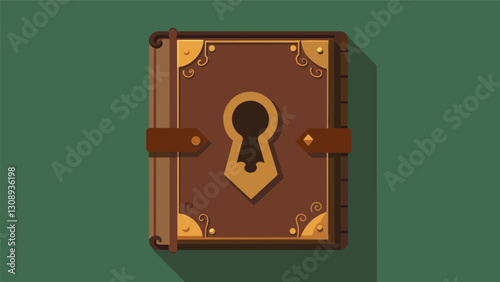 On a leatherbound journal an antiquestyle keyhole is engraved with intricate patterns representing the owners love for history and vintage aesthetics.. Vector illustration