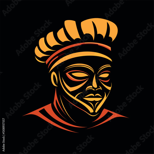 Logo chef restaurant african mask futurist